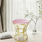 Vanity Chair, Small Velvet Vanity Stool & Ottoman Bench for Bathroom, Dorm | Foot rest Stools Pink Round Seat with Golden Metal Legs for Makeup Room, Entryway, Offices, Living Room, Dressing Table