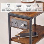 HOOBRO 15.7" Narrow Console Table with Charging Station, 3 Tier Entryway Table for Small Space, Behind Couch Table, Sofa Table, for Entryway, Hallway, Living Room, Rustic Brown and Black BF42UXG01