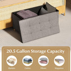 GOFLAME 30 Inches Storage Ottoman Bench, Linen Fabric Footstool with Flip Top Tray, Padded Foot Rest Stool, Rectangular Eed of Bed Bench, Storage Chest for Living Room, Entryway, Bedroom