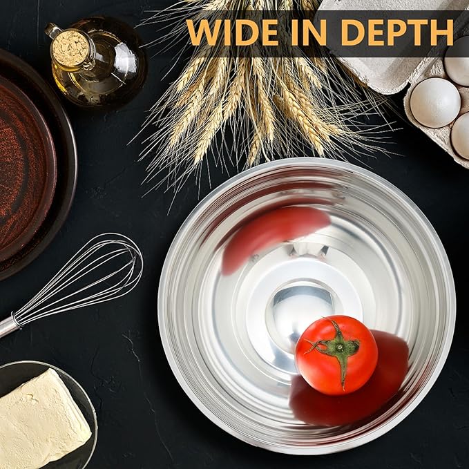 7 Piece Mixing Bowl Set, Mixing Bowls with Lid, Stainless Steel Mixing Bowls for Baking, Size 0.7, 1.1, 1.5, 2.1, 3.5, 4, 4.5QT, Baking Bowl for Food Preparation, Mixing and Serving Foods