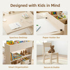 Kids Table and Chair Set, Wooden Toddler Activity Table with Storage Cabinet, Birch Art Desk for Drawing, Crafts, Reading and Games, 1 Chair Included