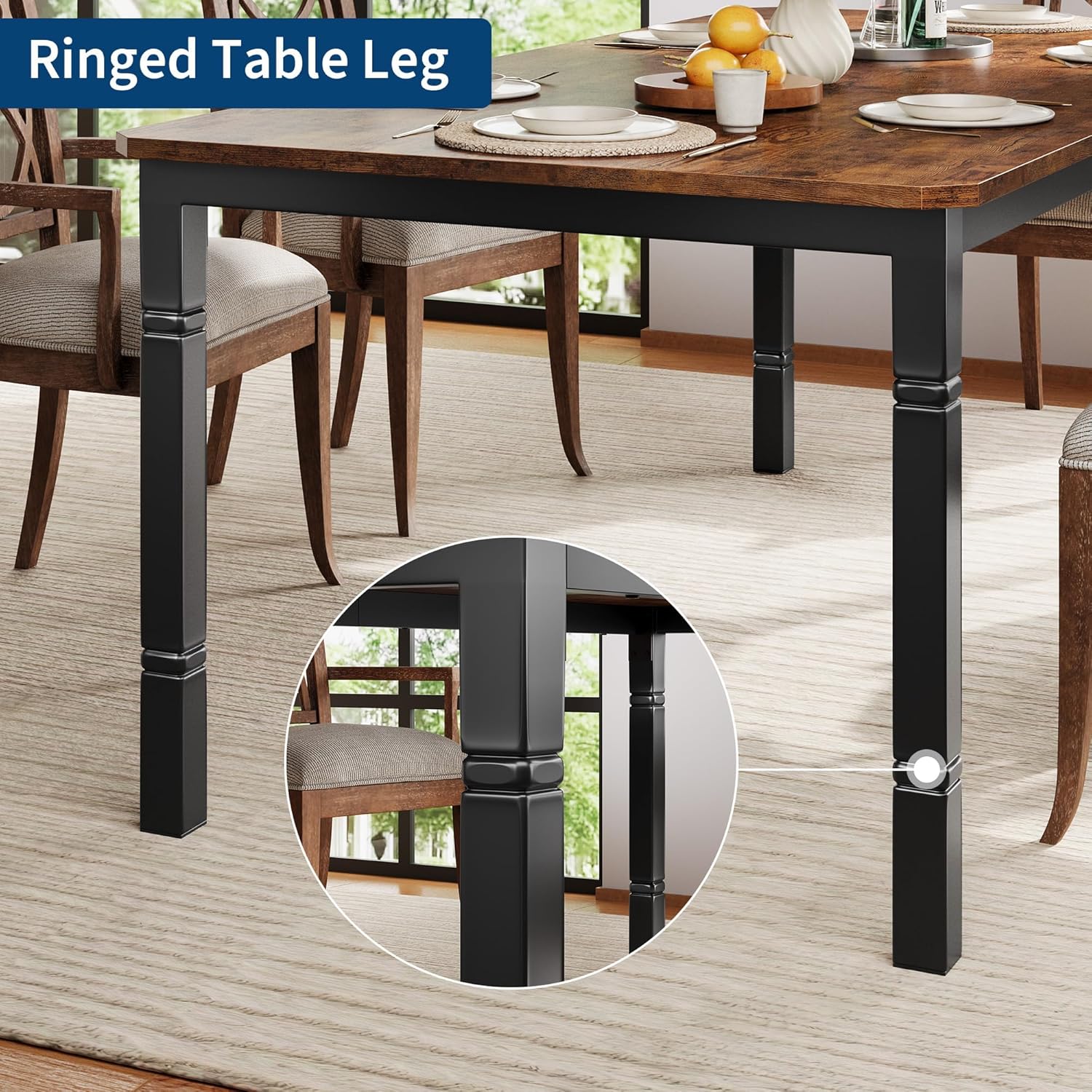 IDEALHOUSE 71" Dining Table for 6-8 People, Modern Rectangular Kitchen Table with Sturdy Metal Legs, Large Wood Farmhouse Dining Room Table for Home Office, Conference, Black & Retro