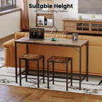 Homeiju Bar Table and Chairs Set, Dining Table with 2 Stools | Space-Saving Pub Table and Chairs, Perfect for Kitchen, Breakfast Nook, Living Room & Small Spaces (Rustic Brown)