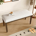 38-inch Small Upholstered Dining Bench, Vintage Wooden Bench Indoor, Entry Way Bench with Cushion, Farmhouse Rectangular Ottoman for Kitchen Bedroom End of Bed and Hallway (Beige+Brown)