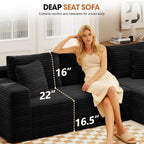 94.5" L-Shaped Cloud Sectional Couch for Living Room, Modern Minimalist Upholstered Sofa,Corduroy Fabric Modular Sectional Sofa with Chaise, No Assembly Required (Black, Right)