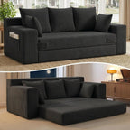 JUIKURY Couches 70 inch: 3-in-1 Convertible Sofa Bed Futon Couch Bed, Oversized Loveseat Sleeper Sofa with 5 Pillows, Black Small Couch for Living Room, Bedroom & Small Space