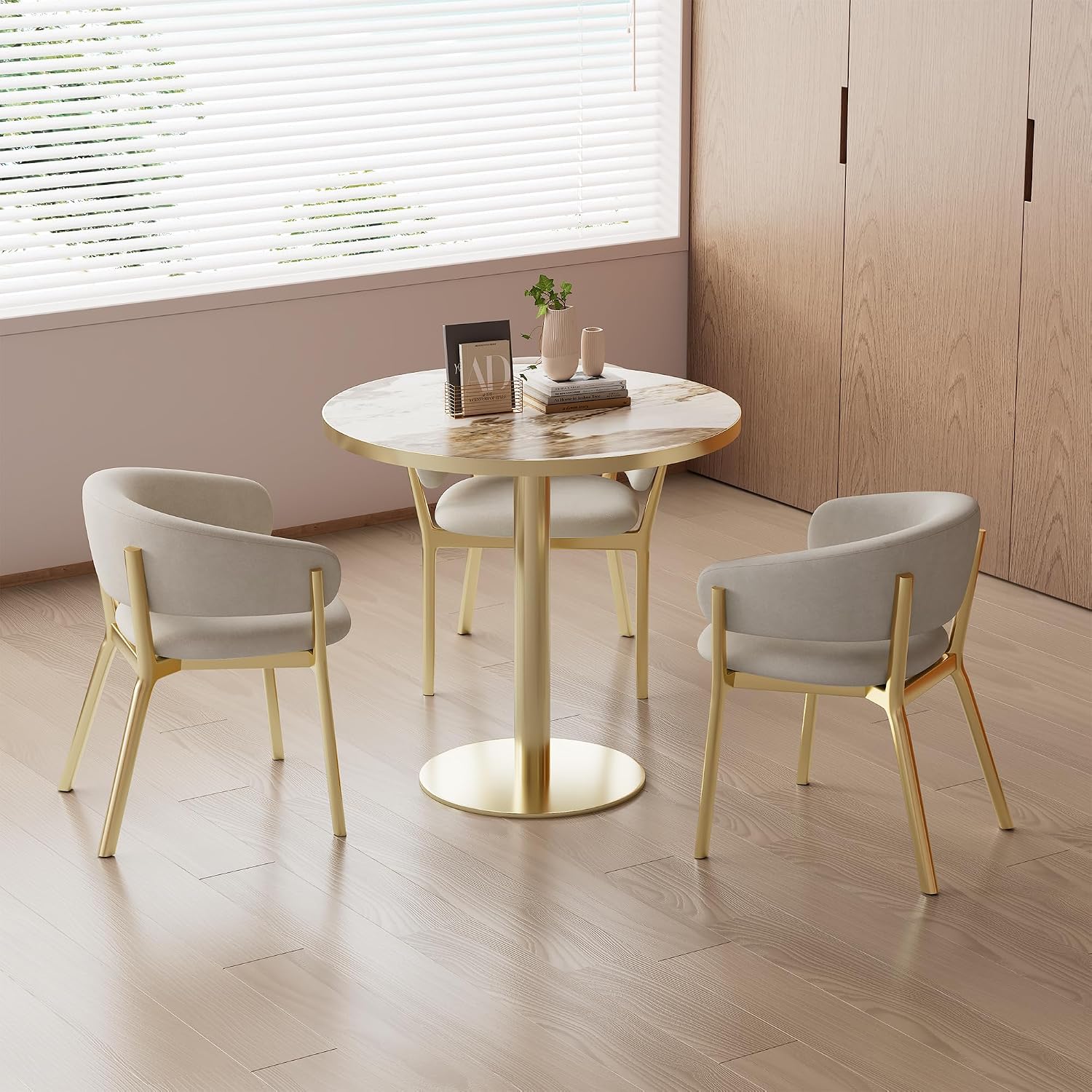 Modern Round Dining Table 31.5 inch Bistro Tulip Table with Faux Marble Top, Sturdy Metal Frame, Easy Assembly for Kitchen Office Restaurant Cafe
