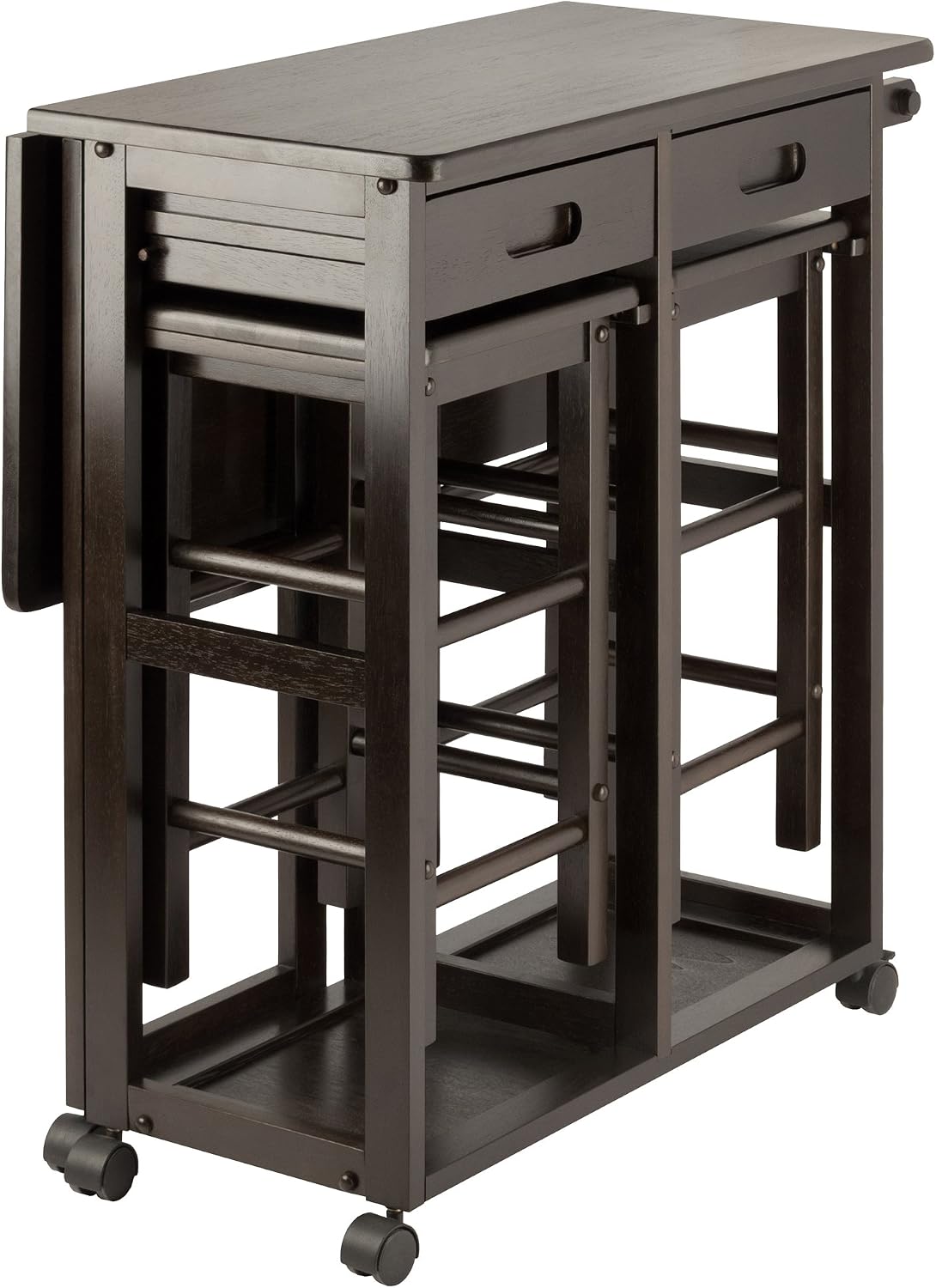 Winsome Suzanne Kitchen Table Set with Stools, Coffee, 33" | Convenient Sturdy Mobile Kitchen & Dining Room Table & Chairs with Storage for Small Spaces, Dorms, Apartments