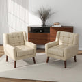 Accent Chair, Comfy Mid Century Modern Small Armchairs with Solid Wood Frame and Soft Cushion for Living Room, Bedroom (Faux Leather, Cream, Set of 2)