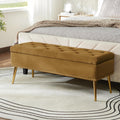 HULALA HOME Modern Velvet Storage Ottoman Bench with Gold Base & Nailhead Trim, Upholstered Bedroom Bench for End of Bed, Button-Tufted Footstool for Entryway Living Room Dining Room, Golden