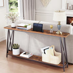 MAHANCRIS Console Table for Entryway, 63" Industrial Entryway Table, 2-Tier Extra Long Sofa Table Behind Couch, X-Shaped Support, for Entryway, Hallway, Living Room, Rustic Brown CTHR4801Z