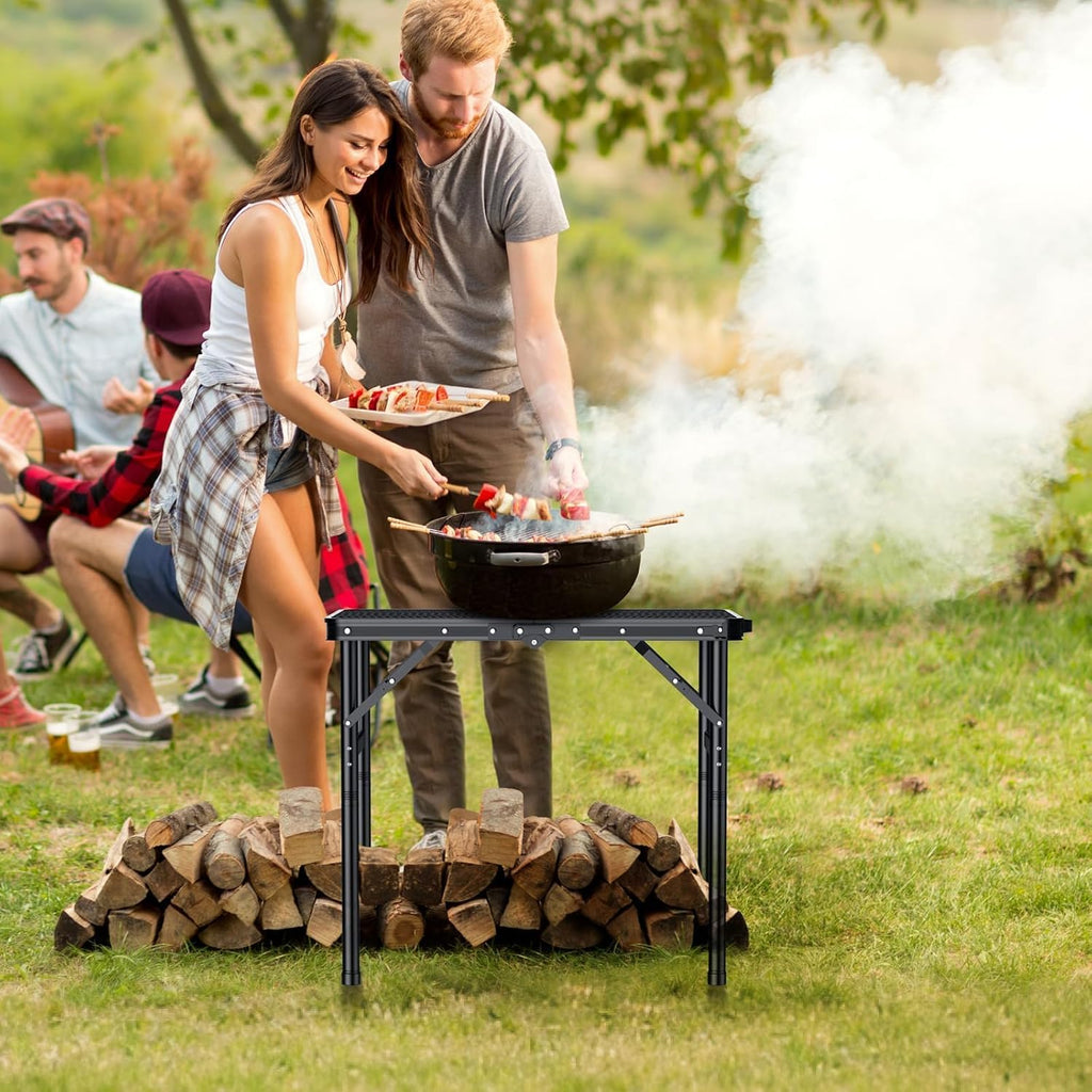 Anbte 2ft Folding Camping Grill Table Max 29.5", 3 Adjustable Height, Black | Heat-Resistant Mesh Tabletop, Waterproof, Portable Metal Grill Table, Lightweight, For Camp Cooking BBQ Outdoor, 23" X 16"