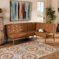 Faux Leather Corner Sofa Bench, Walnut Wood Finish, 2-Piece Dining Set