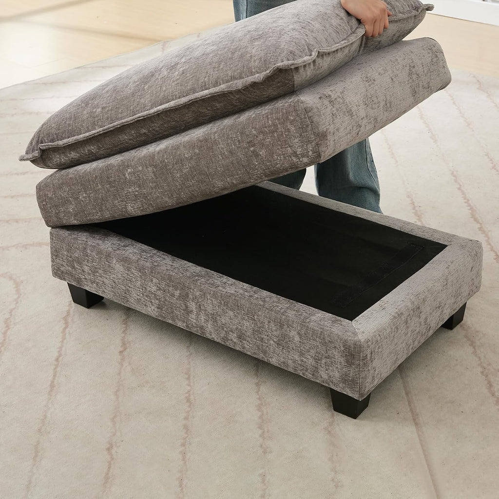 Oversized Modular Sectional Sofa Set, Convertible Deep Seat Cloud Couch with Ottoman, Large U Shaped Corner Couch with Throw Pillows for Living Room (Grey, Ottoman)