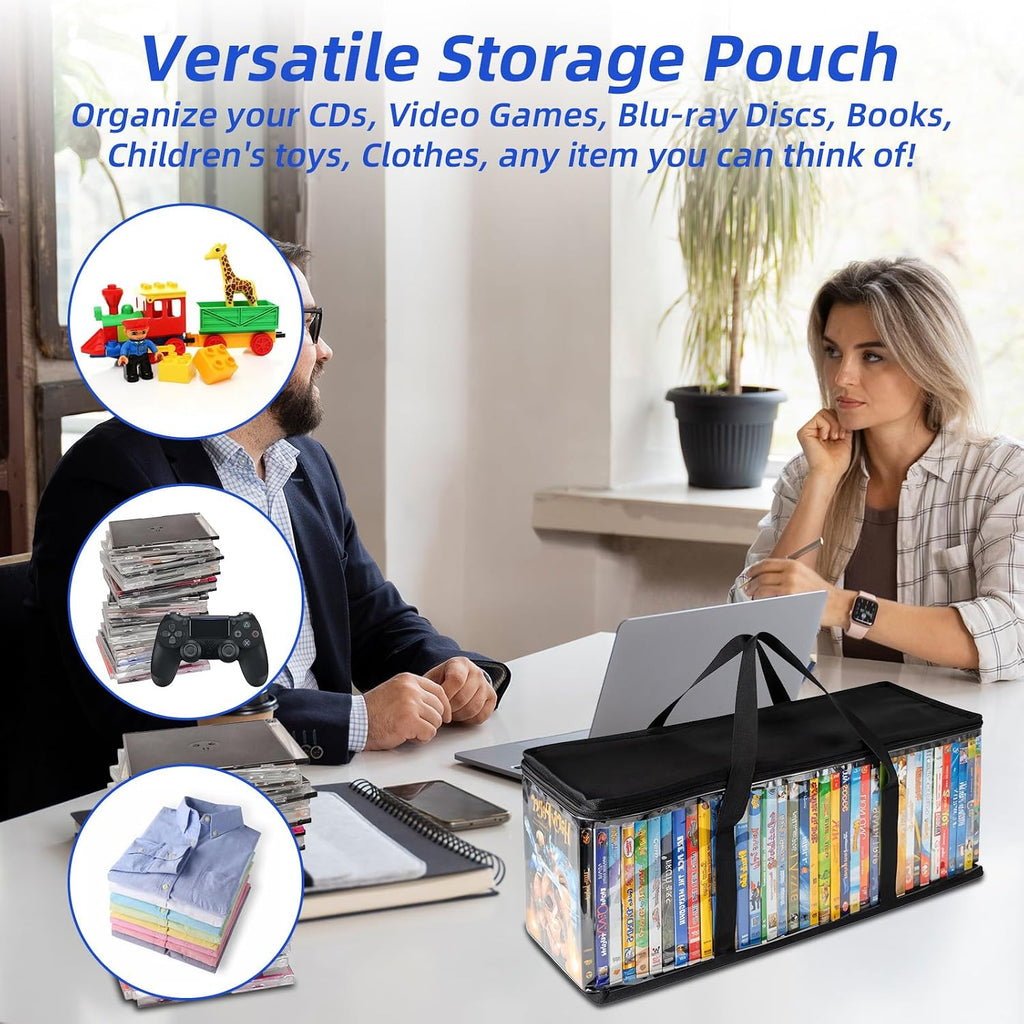 DVD Storage Bags 6 Pack DVD Storage Holder Case Clear PVC Media Holder with Handles for DVDs, CDs, Video Games, Books, Black