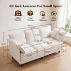 3 Seater Couch & Loveseat Sofa 2 Piece Set, Small 50" Love Seat & 69" Cloud 3 Seat Couch Sofa Set Washable Chenille Pillow Living Room Set for Apartment Office 50-Beige-3+2