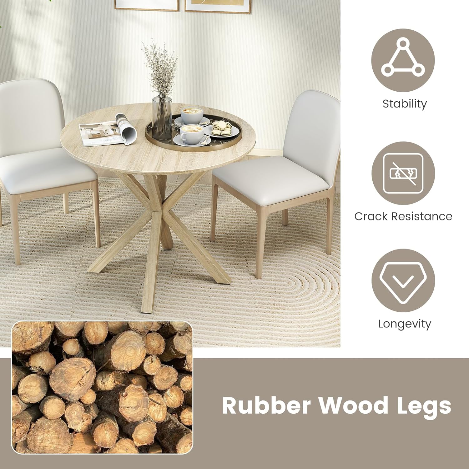 Tangkula 36" Round Dining Table, Mid-Century Modern Kitchen Table with Rubber Wood Legs, Vintage Table with Pedestal Base & Adjustable Foot Pads, Side Table for Home, Office, Bar (Oak)