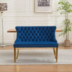 KEIKI Velvet Tufted Loveseat Bench, Double Dining Room Chairs, 2-Seat Tufted Seat with Nailhead Trim Chairs with Gold Plated Steel Legs and Padded Seat, Blue