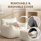 Giant Bean Bag Chair for Adults, Large Bean Bag with Ottoman | Cloud Comfy Bean Bag with Backrest & Armrests, Stuffed Beanbag Chair for Reading, Gaming, Napping, Beige