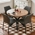 37 Inch Round Dining Table Set for 4, Modern Small Circle Kitchen Coffee Set for Apartment Living Room Office, Save Space(1 Wooden Table+2 Grey PU Leather Chairs)