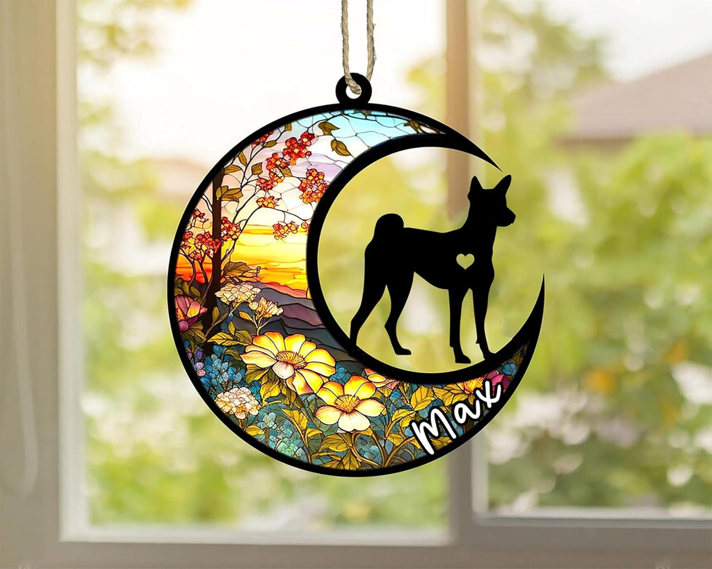 Personalized Dog Memorial, Custom Name Basenji Dog Christmas Ornament with Name, Custom Breeds, Pet Loss Light Catcher, Gifts for Lovers Loss of Pet Sympathy on Mothers Day Christmas