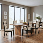 Dining Chairs Set of 2 Farmhouse Kitchen Chairs with Upholstered Cushion Back and Seat Ladder Back Side Chairs for Dining Room Living Room Restaurant(Black Frame, Chenille Beige)