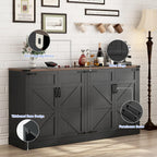 Sideboard Buffet Cabinet with Storage - 65 Inch Farmhouse Kitchen Pantries Sideboard Cabinets with Adjustable Shelves, Wooden Coffee Bar Cabinet Buffet Table for Kitchen, Dining Room, Black