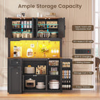Itaar 71" Pantry Cabinet with Charging Station and LED Light, Kitchen Pantry Cabinet with Microwave Stand, 47.2" Wide Kitchen Storage Cabinets with Storage Cart 3 Tier for Dining Room, Black