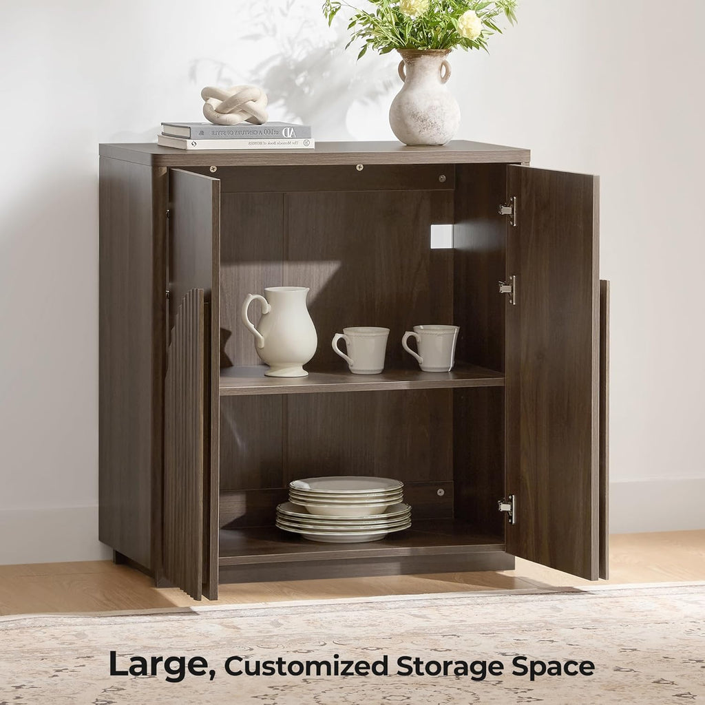 CHITA Sideboard Buffet Cabinet with Storage, Small Storage Cabinet with Doors and Shelves for Living Room Accent, Bar, Kitchen, Walnut