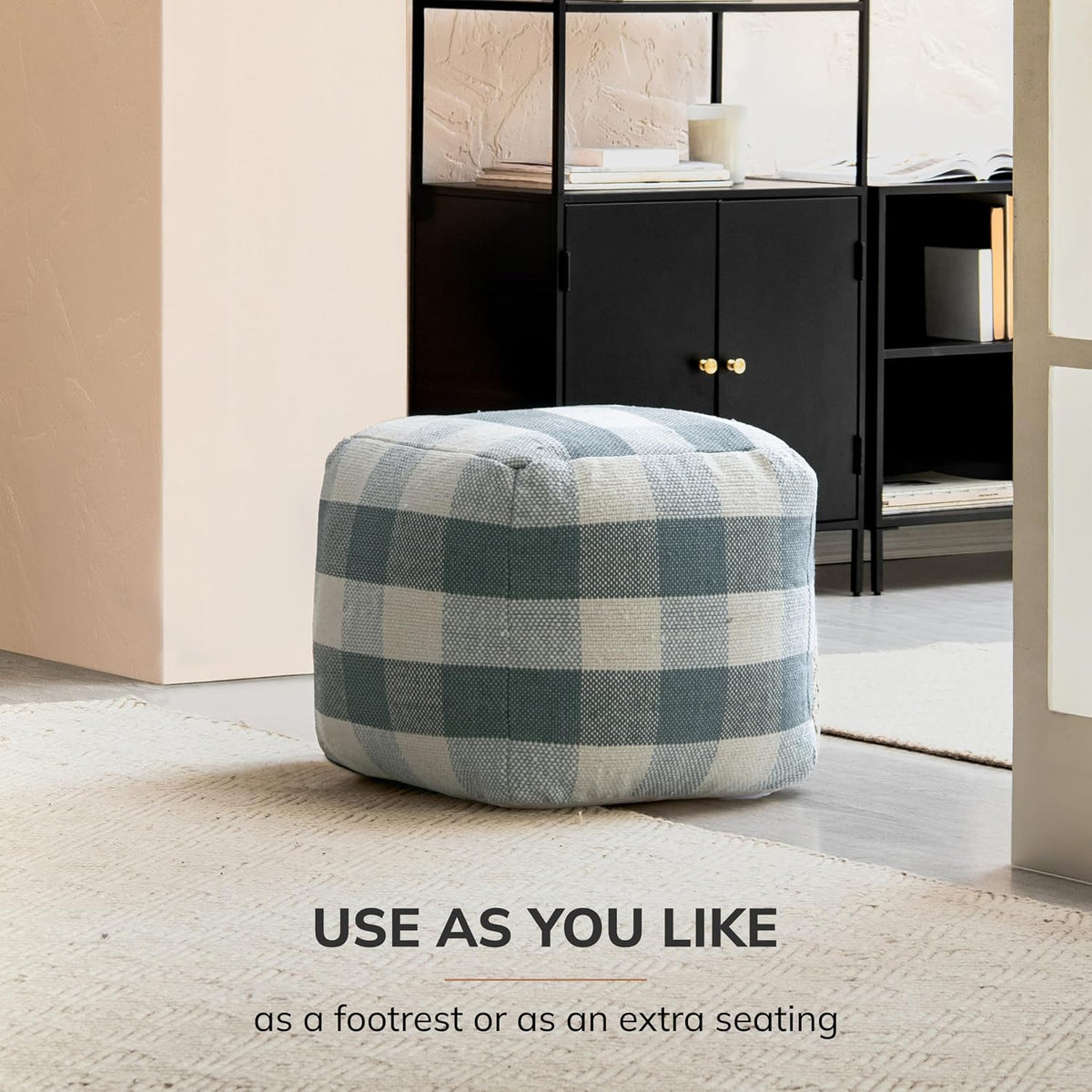 Anji Mountain 20" H x 20" W Handmade Pouf Ottoman for Living Room & Couch | Soft & Fluffy Ottoman Pouf, Lightweight, Decorative Floor Pouf Seating for Bedroom & Home Décor Accent, Sea Mist