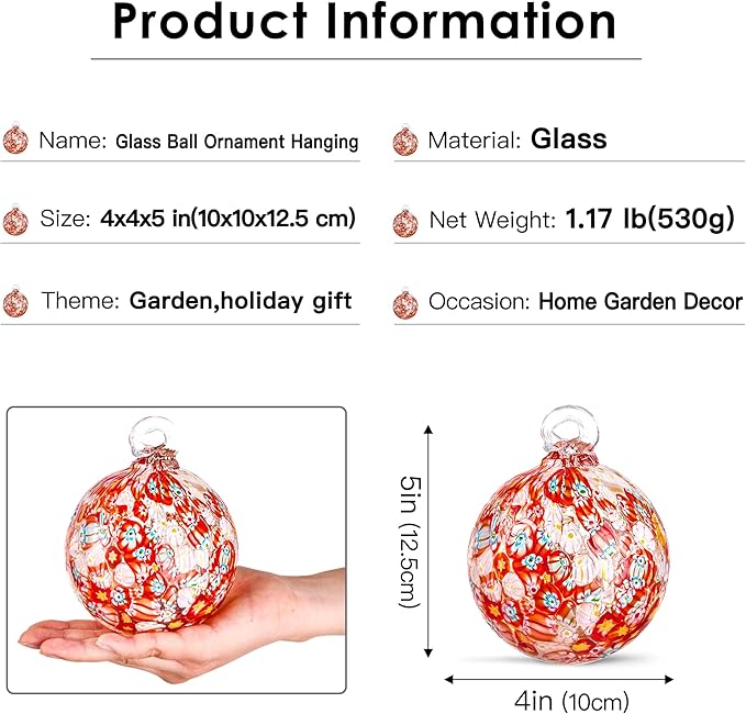 Hand Blown Glass Witch Ball,Glass Ornament Hanging Garden Gazing Ball Indoor Outdoor Home Décor. (4)