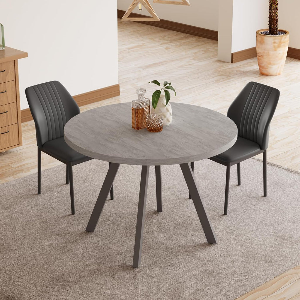 Zerifevni 34.6'' Round Dining Table and Chairs for 2, Space Saving Modern Casual Coffee Table Set for Apartment Kitchen Dining Room (Grey Table+2 Balck Chairs)