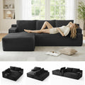 Modular Sectional Sofa Couches, 96" L-Shaped Cloud Couch with Left Chaise Lounge & Side Pockets for Living Room | No Assembly Required | Corduroy Fabric, Black
