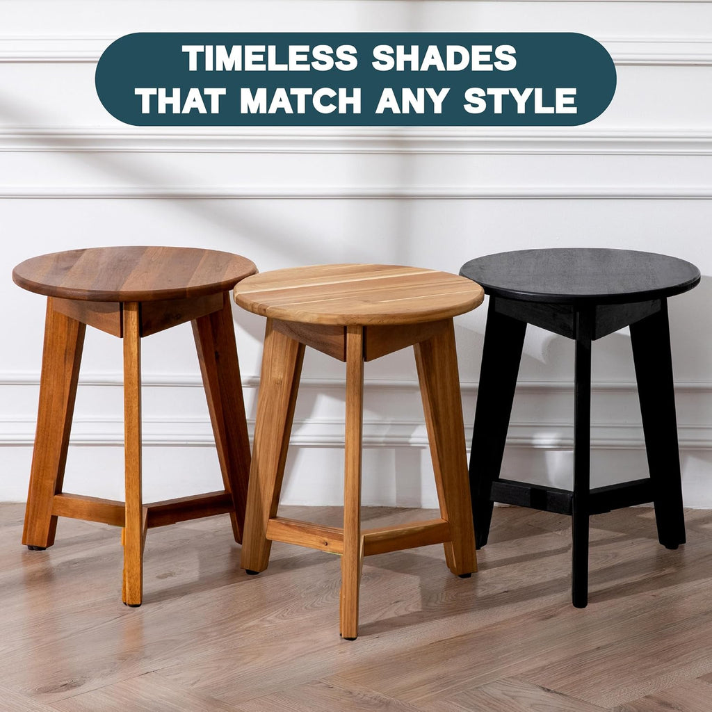 VICTORY RELAX Round Side Table – Solid Acacia Wood End Table for Living Room or Bedroom – Natural Wood Finish, Compact Nightstand or Accent Table for Sofas & Beds (13x16x13 Inches)