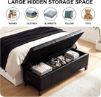51 Inch Storage Ottoman Bench, Faux Leather Foot Rest with Hinged Lid, Long Rectangle Bed Bench for Living Room, Bedroom, Entryway, Black