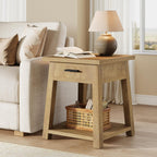 Tribesigns Farmhouse Square Side Table, 2 -Tier Wooden End Table with Drawer, Rustic Nightstands with Shelf Storage for Living Room, Bedroom, Office and Small Spaces