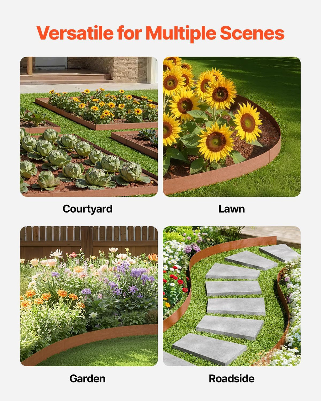 VEVOR Steel Landscape Edging, 10 Packs 40 x 4.5 in Weather-Resistant & Pre-Rust Metal Landscape Edging, Bendable Garden Edging Border, Heavy Duty Lawn Edging, Flower Bed Yard Pathway Divider