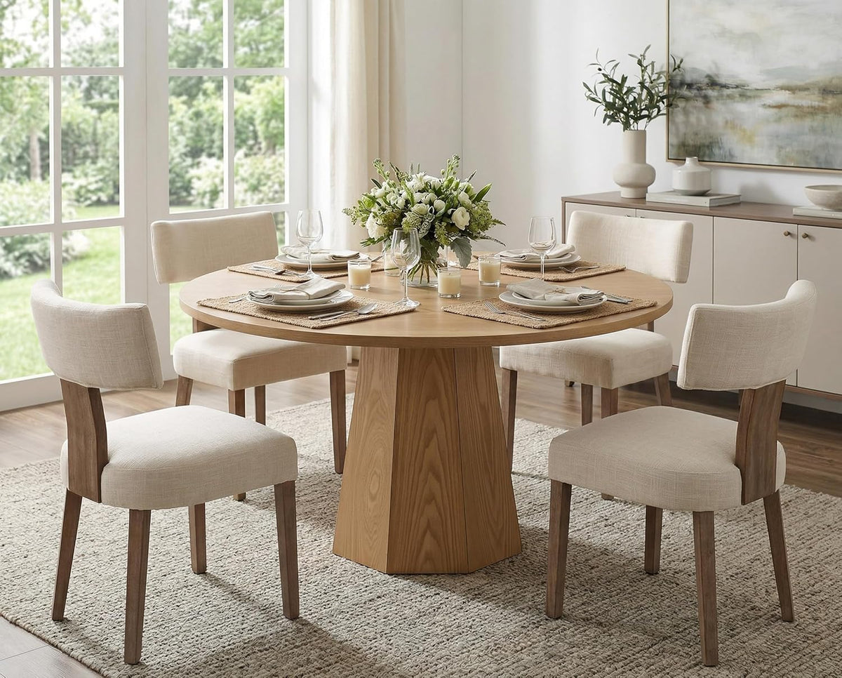 BESTANO 39” Round Solid Wood Dining Table for 4-5 People, Modern Pedestal Dining Kitchen Table, Farmhouse Small Wood Dining Table for Kitchen Easy Assemble, Saving Space, Brown