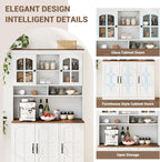 IDEALHOUSE Pantry Cabinet, 70.9 Inch Kitchen Cabinet with Glass Doors, Tall Kitchen Pantry Storage Cabinet with Hutch