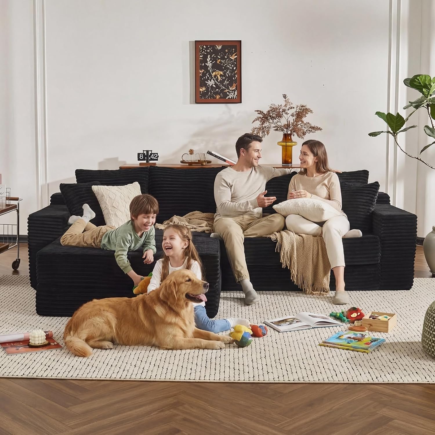 106" Modular Cloud Sofa Couch Convertible Sectional with High Density Foam, 4-in-1 Sofa Bed/Tatami/L-Shape Couch, No Assembly Required Black Couch