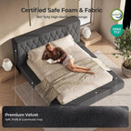 ADORNEVE Upholstered Cloud Bed Frame King with 5.9" Thick Headboard, Grey