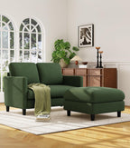 Welzona Loveseat Sofa with Ottoman, 51" Small L Shaped Teddy Couch Sofa | Comfy Teddy Fabric, Tool-free Setup, Washable Covers, All-wood Couch Sets for Living Room, Bedroom, Small Spaces, Green