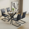 51.18" W Glass Dining Table Set for 4, Modern Rectangular Glass Kitchen Table with Black Metal Legs, 4 PU Leather Chairs with Black Legs, for Dining Room, Home -Dark Grey