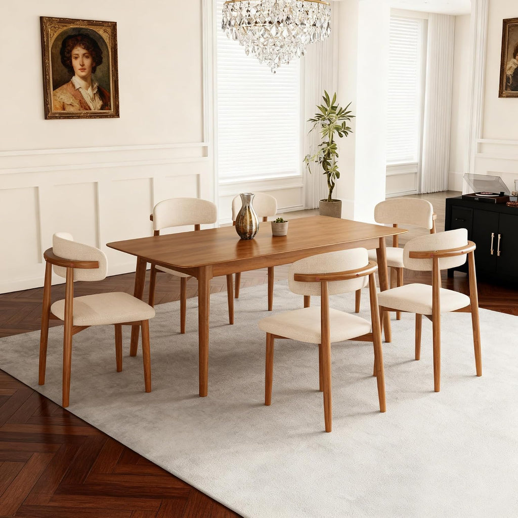 Dining Chairs Set of 4, Upholstered Wooden Mid Century Modern Fabric Kitchen Side Chairs with Ergonomic Curved Backrest, Farmhouse Chair for Kitchen Dining Room - Beige