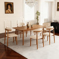 Dining Chairs Set of 6, Upholstered Wooden Dining Chairs, Mid Century Modern Fabric Kitchen Side Chairs with Ergonomic Curved Backrest, Farmhouse Chair for Kitchen Dining Room-Beige