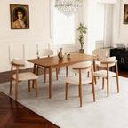 Dining Chairs Set of 6, Upholstered Wooden Dining Chairs, Mid Century Modern Fabric Kitchen Side Chairs with Ergonomic Curved Backrest, Farmhouse Chair for Kitchen Dining Room-Beige