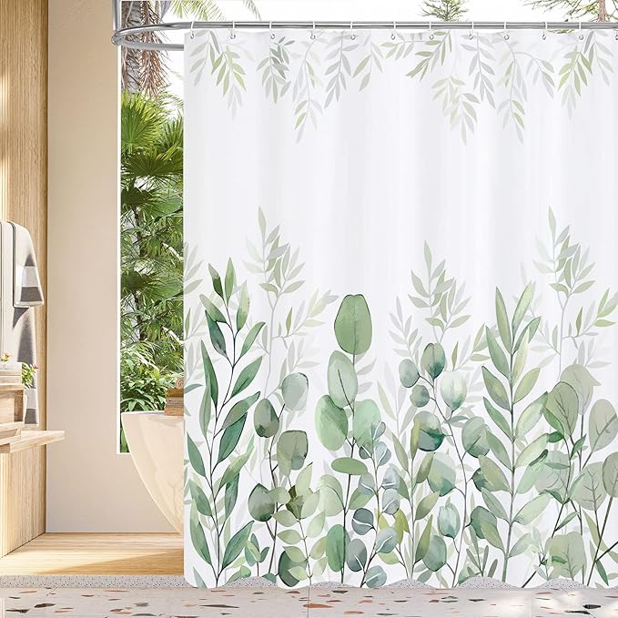 MitoVilla Extra Long Leaves Shower Curtain 72 x 84, Vintage Bathroom Shower Curtain with Plant Leaves, XL Rustic Spring Fabric Cloth Shower Curtains for Chic Bathroom Decor