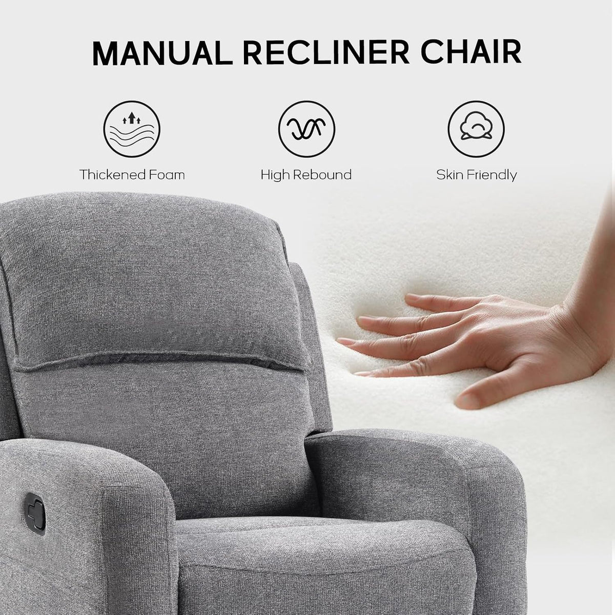 EBELLO Manual Living Room Furniture Reclining Couch Set, Fabric Recliner Chair, Loveseat and 3 Seat Sofa Couch for Meeting Room(Recliner+Loveseat+3 Seat Sofa)