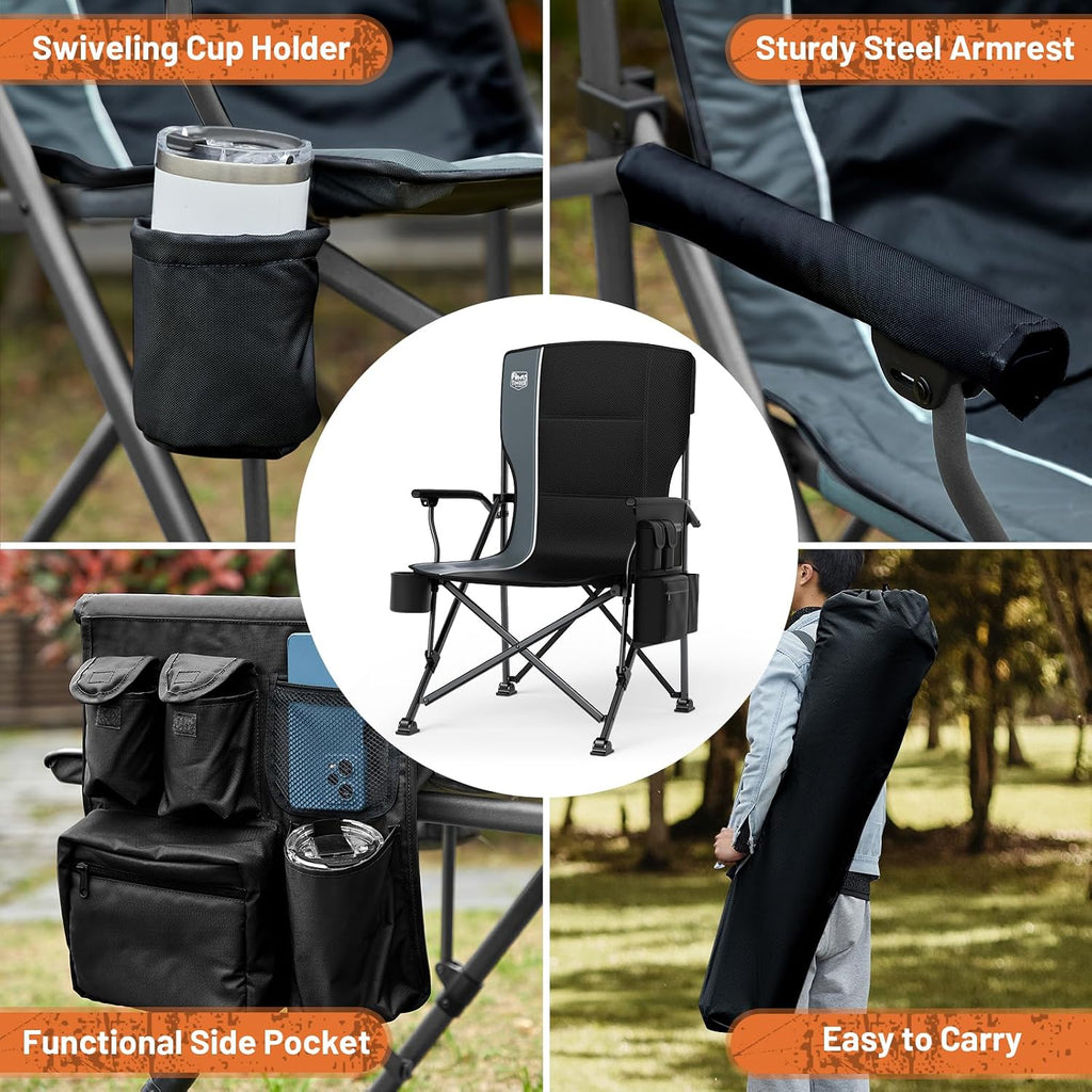 TIMBER RIDGE Oversized Folding Camping Chair High Back 500lbs | Heavy Duty Camping Chairs for Adults, Cup Holder, Side Pocket, Cooler Bag