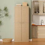 Spaco 72" Tall Kitchen Pantry Cabinet,Modern Fluted Food Storage Cabinet with 6 Door Shelves and Anti-tip Device,4-Door Freestanding Buffet Sideboard for Dining Room,Living Room. (Natural)